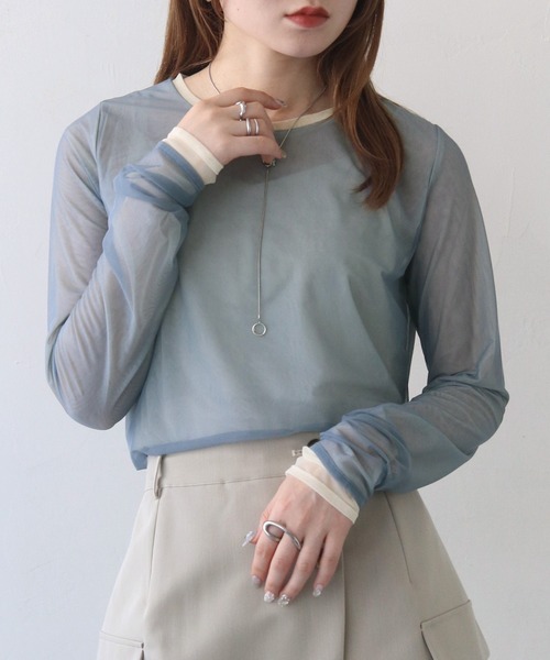 CLEIO(クレイオ)の「【CLEIO】バイカラーレイヤードシアートップス/シースルートップス/BICOLOR LAYERED SHEER TOPS/980-12615(Tシャツ/カットソー・レディース・アイボリー/ブラック/サックスブルー・FREE)」の3枚目の写真