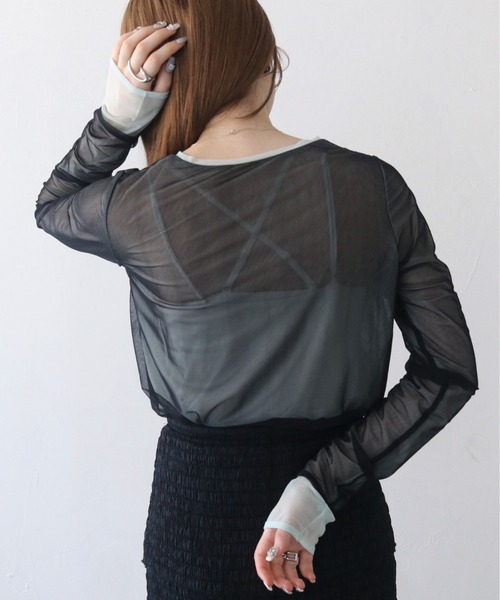 CLEIO(クレイオ)の「【CLEIO】バイカラーレイヤードシアートップス/シースルートップス/BICOLOR LAYERED SHEER TOPS/980-12615(Tシャツ/カットソー・レディース・アイボリー/ブラック/サックスブルー・FREE)」の22枚目の写真