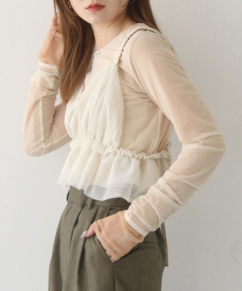 CLEIO(クレイオ)の「【CLEIO】バイカラーレイヤードシアートップス/シースルートップス/BICOLOR LAYERED SHEER TOPS/980-12615(Tシャツ/カットソー・レディース・アイボリー/ブラック/サックスブルー・FREE)」の5枚目の写真