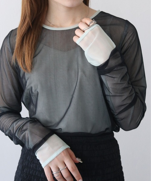 CLEIO(クレイオ)の「【CLEIO】バイカラーレイヤードシアートップス/シースルートップス/BICOLOR LAYERED SHEER TOPS/980-12615(Tシャツ/カットソー・レディース・アイボリー/ブラック/サックスブルー・FREE)」の21枚目の写真