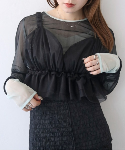 CLEIO(クレイオ)の「【CLEIO】バイカラーレイヤードシアートップス/シースルートップス/BICOLOR LAYERED SHEER TOPS/980-12615(Tシャツ/カットソー・レディース・アイボリー/ブラック/サックスブルー・FREE)」の16枚目の写真