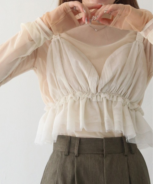 CLEIO(クレイオ)の「【CLEIO】バイカラーレイヤードシアートップス/シースルートップス/BICOLOR LAYERED SHEER TOPS/980-12615(Tシャツ/カットソー・レディース・アイボリー/ブラック/サックスブルー・FREE)」の6枚目の写真