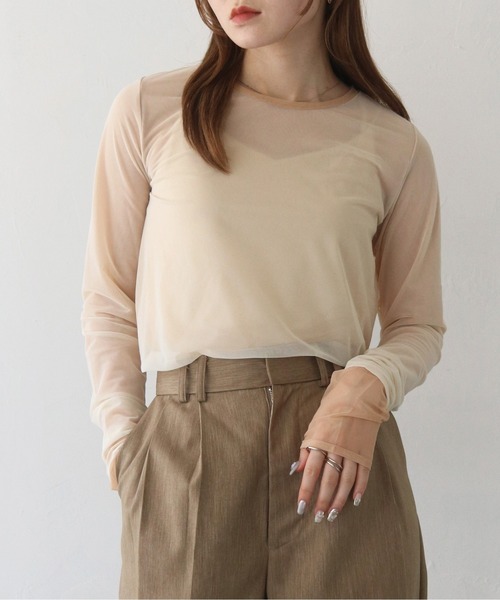 CLEIO(クレイオ)の「【CLEIO】バイカラーレイヤードシアートップス/シースルートップス/BICOLOR LAYERED SHEER TOPS/980-12615(Tシャツ/カットソー・レディース・アイボリー/ブラック/サックスブルー・FREE)」の10枚目の写真