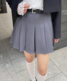 【nomnom】ベルト付きプリーツミニスカート