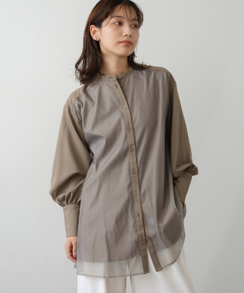 Bou Jeloud(ブージュルード)の「シアーシャツチュニック(シャツ/ブラウス・レディース・チャコールグレー/グレイッシュベージュ/ブラック・38)」の3枚目の写真