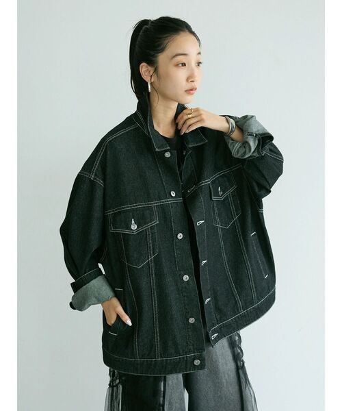 CRAFT STANDARD BOUTIQUE(クラフトスタンダードブティック)の「デニム3rdジャケット(デニムジャケット・レディース・ブラック/ダークインディゴブルー・M/L/XL)」の4枚目の写真