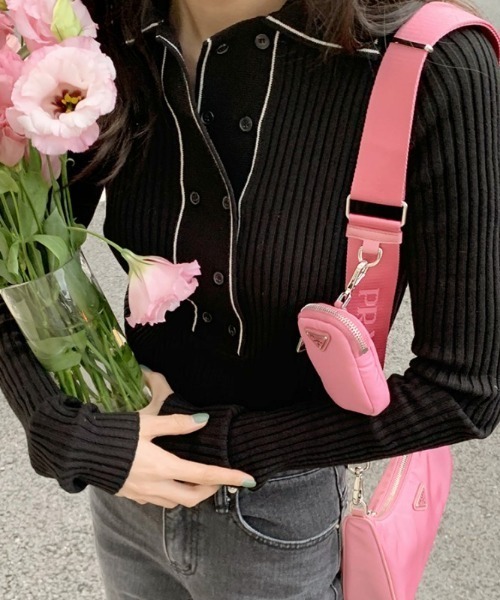 ECLIN（エクラン）の「配色ラインポロ衿リブニットプルオーバー（ニット/セーター・レディース・ホワイト/ブラック・FREE）」の9枚目の写真