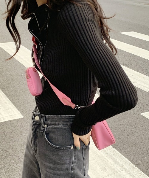 ECLIN（エクラン）の「配色ラインポロ衿リブニットプルオーバー（ニット/セーター・レディース・ホワイト/ブラック・FREE）」の15枚目の写真