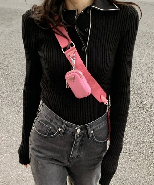 ECLIN（エクラン）の「配色ラインポロ衿リブニットプルオーバー（ニット/セーター・レディース・ホワイト/ブラック・FREE）」の13枚目の写真