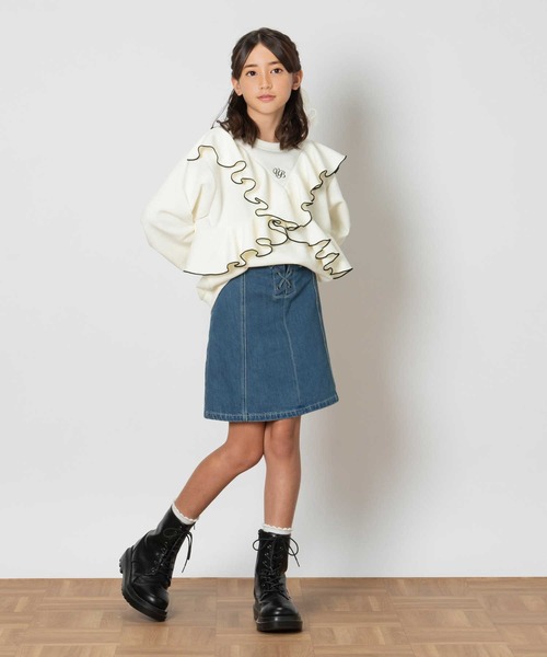 Right-on（ライトオン）の「【VIVIAN BLUE】デニムレースアップスカート（デニムスカート・キッズ・ダークインディゴブルー/ブラック・130/140/150/160）」の3枚目の写真