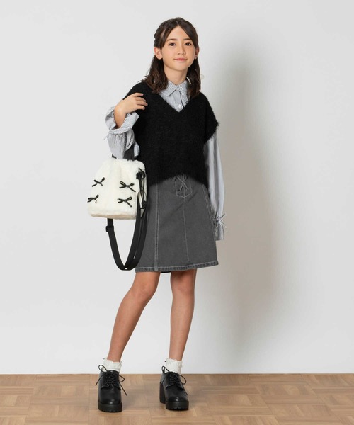 Right-on（ライトオン）の「【VIVIAN BLUE】デニムレースアップスカート（デニムスカート・キッズ・ダークインディゴブルー/ブラック・130/140/150/160）」の13枚目の写真