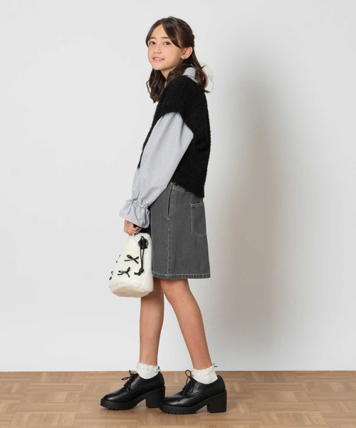 Right-on（ライトオン）の「【VIVIAN BLUE】デニムレースアップスカート（デニムスカート・キッズ・ダークインディゴブルー/ブラック・130/140/150/160）」の14枚目の写真