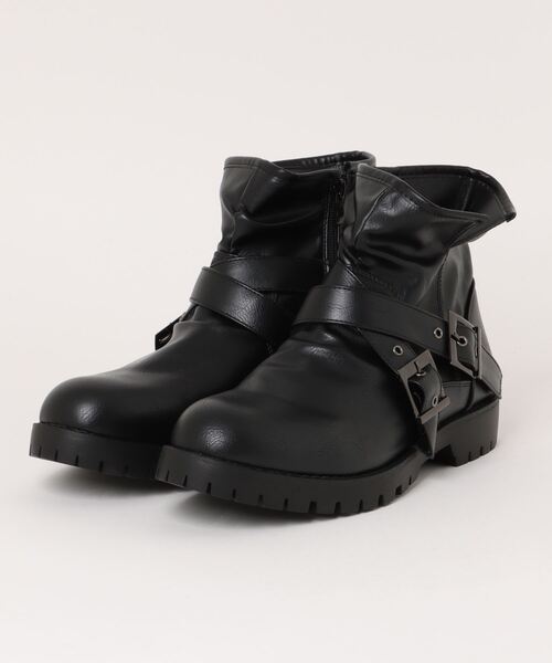 TopIsm(トップイズム)の「ドレープクロスベルトショートブーツ(ブーツ・メンズ・ブラック・26/26.5/27/28/25.5)」の1枚目の写真