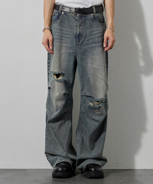 PUBLUX(パブリュクス)の「PUBLUX/パブリュクス Damaged Straight Crash Denim/ダメージデニムパンツ(限定展開)(デニムパンツ・メンズ・ブラック/ブルー・SMALL/MEDIUM/LARGE)」の6枚目の写真