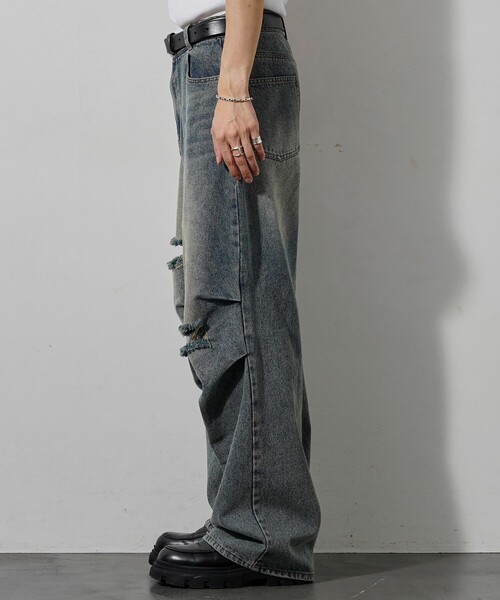 PUBLUX(パブリュクス)の「PUBLUX/パブリュクス Damaged Straight Crash Denim/ダメージデニムパンツ(限定展開)(デニムパンツ・メンズ・ブラック/ブルー・SMALL/MEDIUM/LARGE)」の8枚目の写真