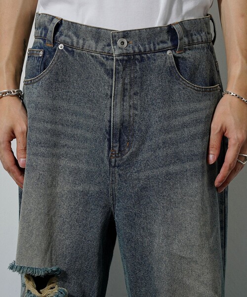 PUBLUX(パブリュクス)の「PUBLUX/パブリュクス Damaged Straight Crash Denim/ダメージデニムパンツ(限定展開)(デニムパンツ・メンズ・ブラック/ブルー・SMALL/MEDIUM/LARGE)」の10枚目の写真