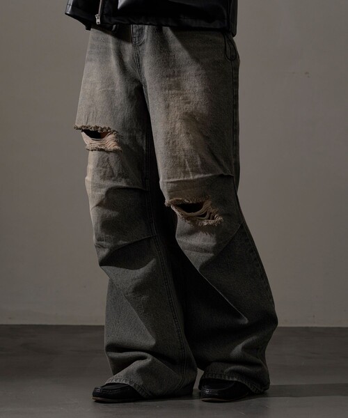 PUBLUX(パブリュクス)の「PUBLUX/パブリュクス Damaged Straight Crash Denim/ダメージデニムパンツ(限定展開)(デニムパンツ・メンズ・ブラック/ブルー・SMALL/MEDIUM/LARGE)」の17枚目の写真