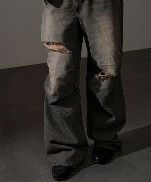 PUBLUX(パブリュクス)の「PUBLUX/パブリュクス Damaged Straight Crash Denim/ダメージデニムパンツ(限定展開)(デニムパンツ・メンズ・ブラック/ブルー・SMALL/MEDIUM/LARGE)」の19枚目の写真