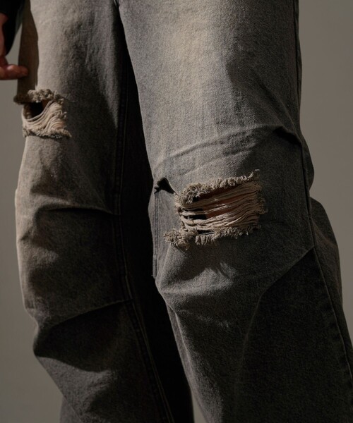 PUBLUX(パブリュクス)の「PUBLUX/パブリュクス Damaged Straight Crash Denim/ダメージデニムパンツ(限定展開)(デニムパンツ・メンズ・ブラック/ブルー・SMALL/MEDIUM/LARGE)」の21枚目の写真