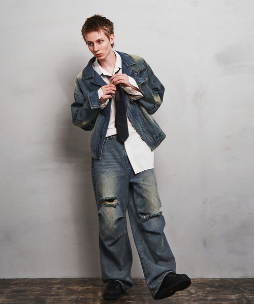 PUBLUX(パブリュクス)の「PUBLUX/パブリュクス Damaged Straight Crash Denim/ダメージデニムパンツ(限定展開)(デニムパンツ・メンズ・ブラック/ブルー・SMALL/MEDIUM/LARGE)」の22枚目の写真