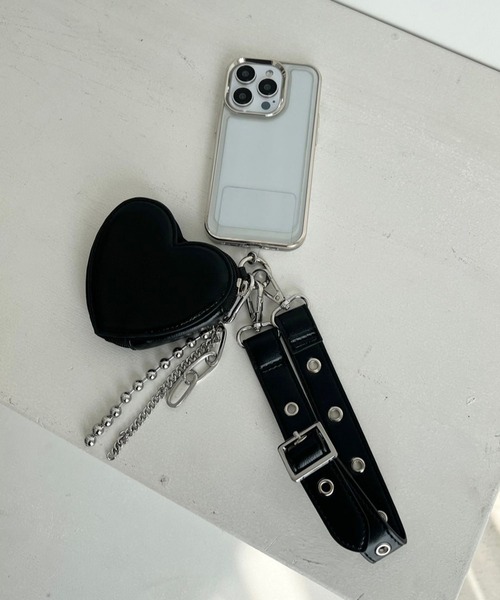 Me%（ミィパーセント）の「【ストラップシート付き】ハートポーチハンドルストラップ 211941（スマホグッズ・レディース・シルバー/ブラック・FREE）」の7枚目の写真