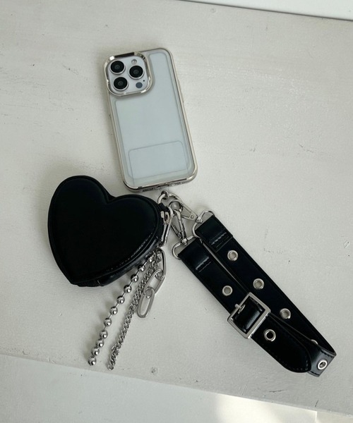 Me%（ミィパーセント）の「【ストラップシート付き】ハートポーチハンドルストラップ 211941（スマホグッズ・レディース・シルバー/ブラック・FREE）」の8枚目の写真