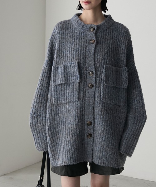 forksy.】ビックポケットローゲージメランジニットコーディガン forksy