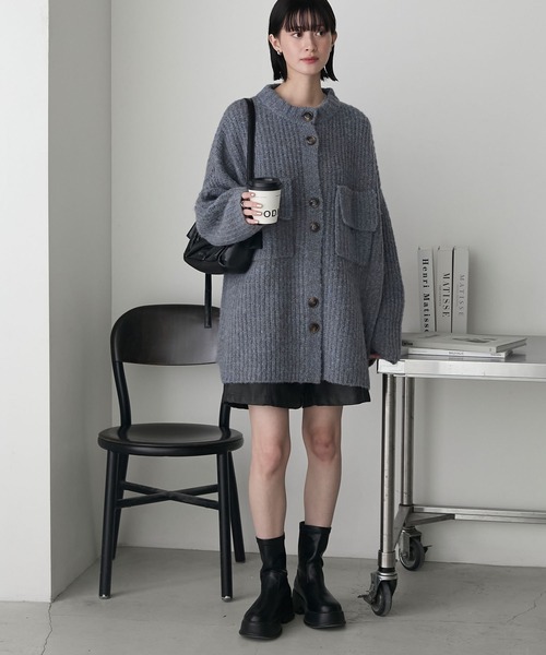 forksy.】ビックポケットローゲージメランジニットコーディガン forksy