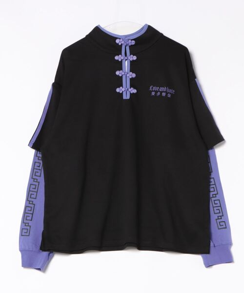 フェイクレイヤード チャイナ デザイン トップス（Tシャツ