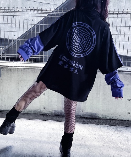 フェイクレイヤード チャイナ デザイン トップス（Tシャツ
