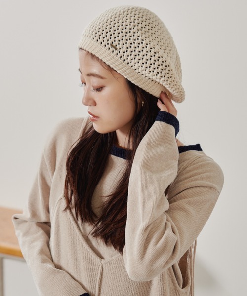 CIAOPANIC TYPY（チャオパニックティピー）の「メッシュニットベレー（ハンチング/ベレー帽・レディース・サーモンピンク/ブラウン/ブラック/グレー/オフホワイト・ONE SIZE）」の2枚目の写真