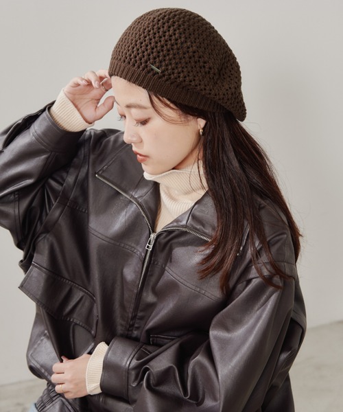 CIAOPANIC TYPY（チャオパニックティピー）の「メッシュニットベレー（ハンチング/ベレー帽・レディース・サーモンピンク/ブラウン/ブラック/グレー/オフホワイト・ONE SIZE）」の22枚目の写真