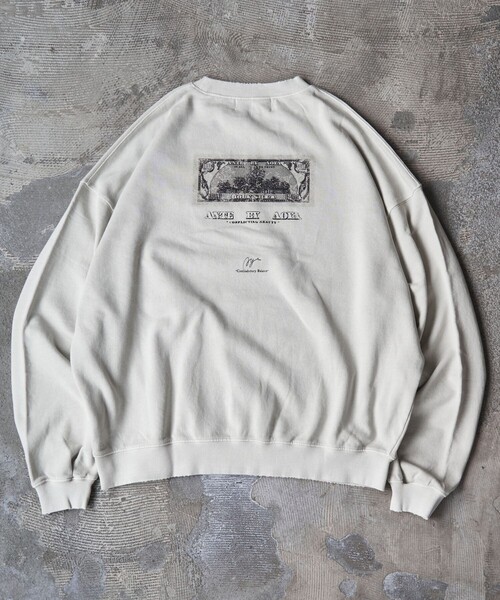 PUBLUX(パブリュクス)の「PUBLUX/パブリュクス ANTE 別注 Fake Money プリント裏毛スウェット【限定展開】(スウェット・メンズ・オフホワイト/スミクロ・SMALL/MEDIUM/LARGE)」の5枚目の写真