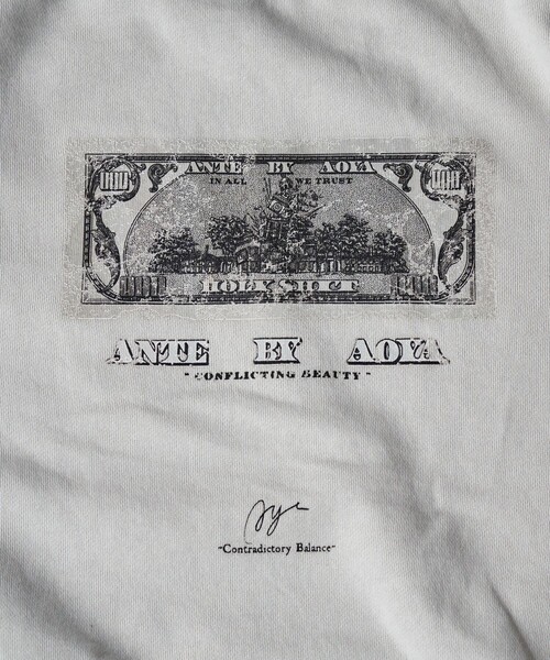PUBLUX(パブリュクス)の「PUBLUX/パブリュクス ANTE 別注 Fake Money プリント裏毛スウェット【限定展開】(スウェット・メンズ・オフホワイト/スミクロ・SMALL/MEDIUM/LARGE)」の8枚目の写真