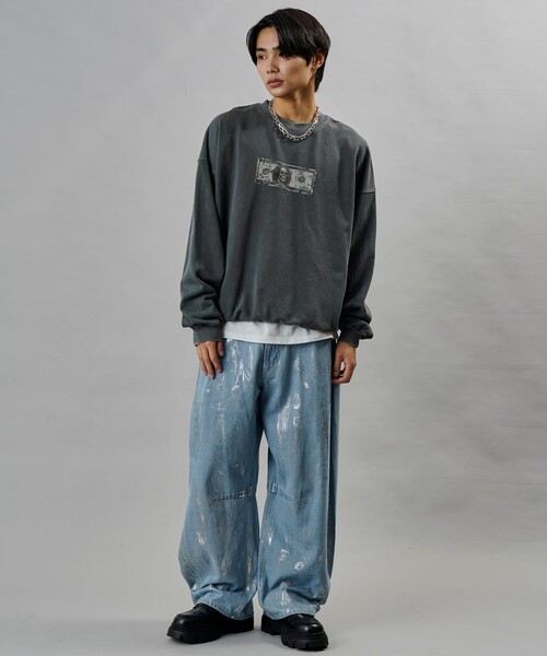 PUBLUX(パブリュクス)の「PUBLUX/パブリュクス ANTE 別注 Fake Money プリント裏毛スウェット【限定展開】(スウェット・メンズ・オフホワイト/スミクロ・SMALL/MEDIUM/LARGE)」の22枚目の写真