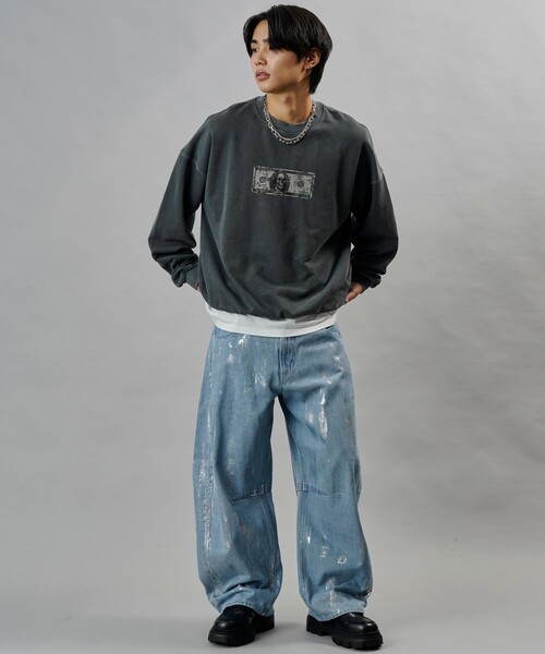 PUBLUX(パブリュクス)の「PUBLUX/パブリュクス ANTE 別注 Fake Money プリント裏毛スウェット【限定展開】(スウェット・メンズ・オフホワイト/スミクロ・SMALL/MEDIUM/LARGE)」の21枚目の写真