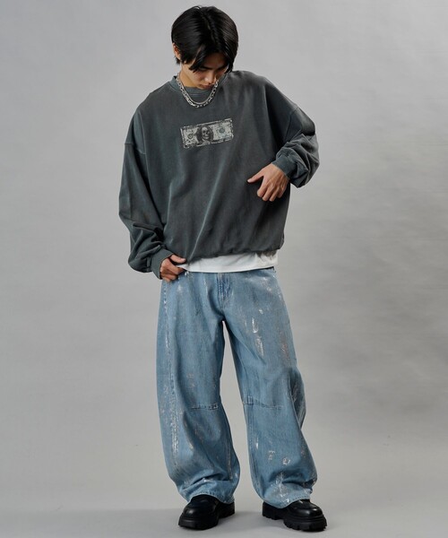 PUBLUX(パブリュクス)の「PUBLUX/パブリュクス ANTE 別注 Fake Money プリント裏毛スウェット【限定展開】(スウェット・メンズ・オフホワイト/スミクロ・SMALL/MEDIUM/LARGE)」の20枚目の写真