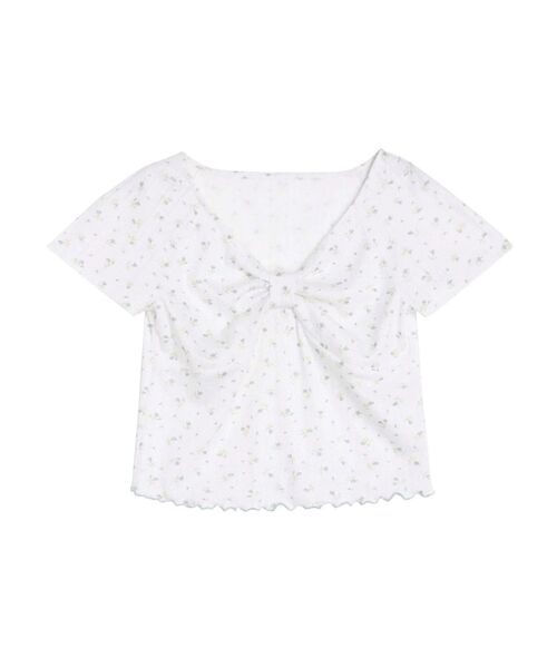 CALNAMUR（カルナムール）の「PETIT FLOWER RIBBON TSHIRTS/小花柄リボンTシャツ（Tシャツ/カットソー・レディース・ライトブルー/ピンク・FREE）」の3枚目の写真