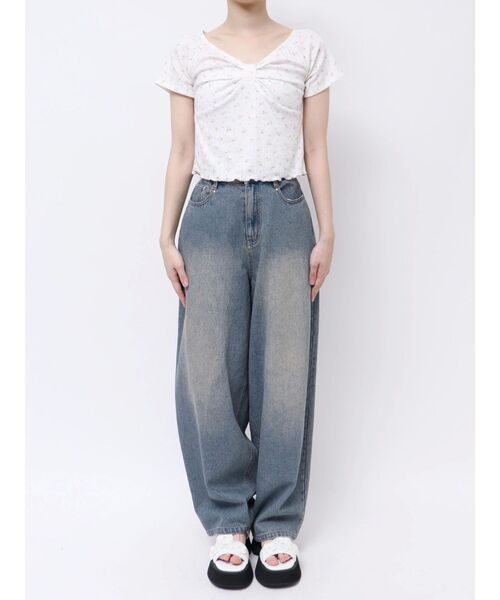 CALNAMUR（カルナムール）の「PETIT FLOWER RIBBON TSHIRTS/小花柄リボンTシャツ（Tシャツ/カットソー・レディース・ライトブルー/ピンク・FREE）」の15枚目の写真