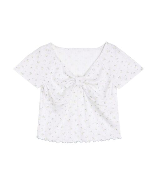 CALNAMUR（カルナムール）の「PETIT FLOWER RIBBON TSHIRTS/小花柄リボンTシャツ（Tシャツ/カットソー・レディース・ライトブルー/ピンク・FREE）」の18枚目の写真