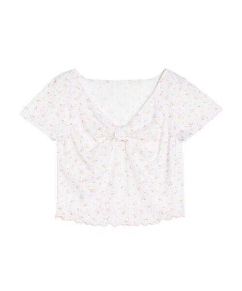 CALNAMUR（カルナムール）の「PETIT FLOWER RIBBON TSHIRTS/小花柄リボンTシャツ（Tシャツ/カットソー・レディース・ライトブルー/ピンク・FREE）」の19枚目の写真