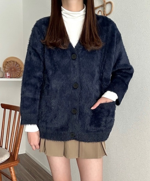 Cham.(チャム)の「シャギーニットカーディガン(カーディガン/ボレロ・レディース・グレー/ネイビー/ブラウン/オフホワイト/ピンク/ライトブルー/ブラック/ベージュ・F)」の20枚目の写真