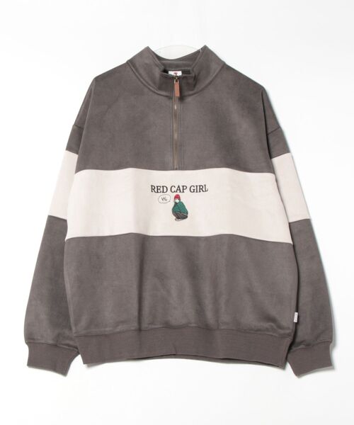 【Red Cap Girl/レッドキャップガール】カットスウェード パネル切り替え ハーフジップ（スウェット）｜Red Cap Girl（レッドキャプガール）