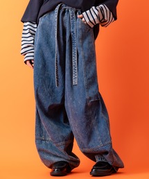 a.p.o.v. | a.p.o.v. ウエストロングベルトワイドバレルレッグオーバーダイデニムパンツ(デニムパンツ)