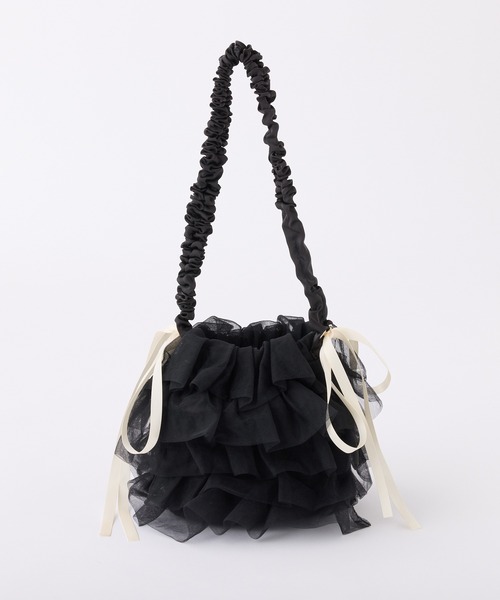 one after another NICE CLAUP（ワンアフターアナザーナイスクラップ）の「チュールフリルバッグ（ハンドバッグ・レディース・アイボリー/ブラック/サックスブルー・FREE）」の5枚目の写真