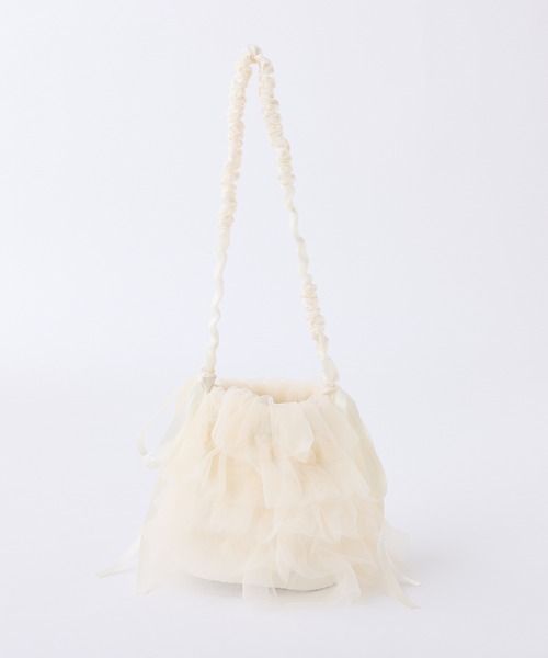 one after another NICE CLAUP（ワンアフターアナザーナイスクラップ）の「チュールフリルバッグ（ハンドバッグ・レディース・アイボリー/ブラック/サックスブルー・FREE）」の6枚目の写真