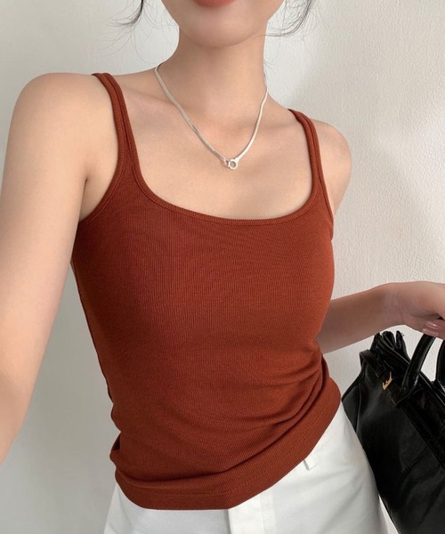 DAY CLOSET(デイ クローゼット)の「レディース レイヤードで大活躍。カップ付きリブニットタンクトップ(タンクトップ・レディース・グレー/アイボリー/ブラウン/ベージュ/ブラック/チャコールグレー/キナリ/レッド系その他/ピンクベージュ・FREE)」の9枚目の写真