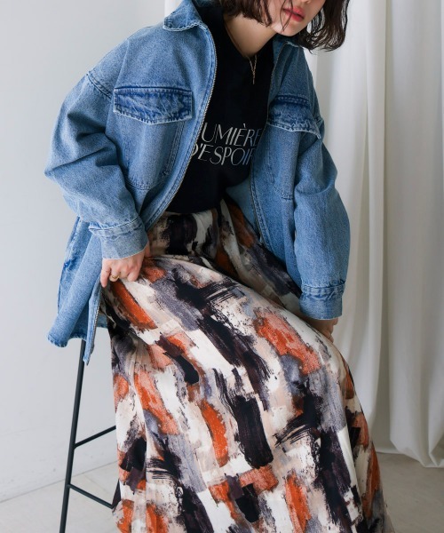 Bou Jeloud（ブージュルード）の「ペイント柄スカート（スカート・レディース・オレンジ/カーキ・38）」の2枚目の写真