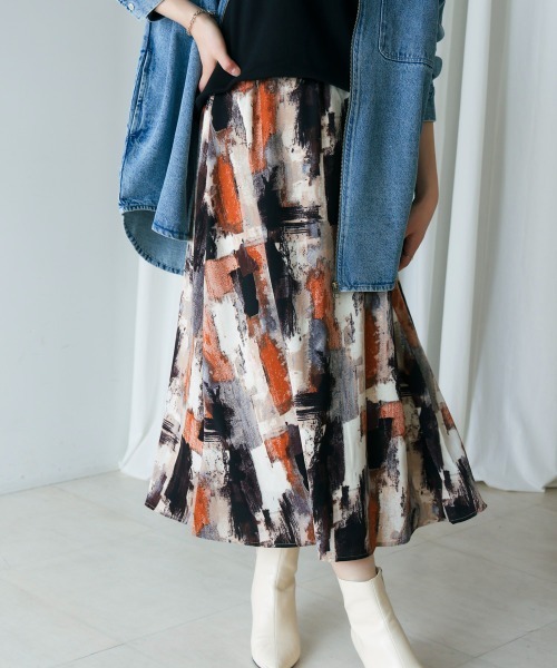 Bou Jeloud（ブージュルード）の「ペイント柄スカート（スカート・レディース・オレンジ/カーキ・38）」の16枚目の写真