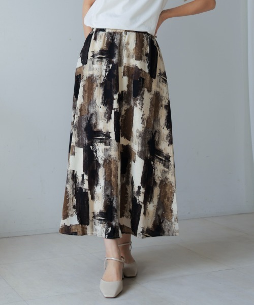Bou Jeloud（ブージュルード）の「ペイント柄スカート（スカート・レディース・オレンジ/カーキ・38）」の3枚目の写真